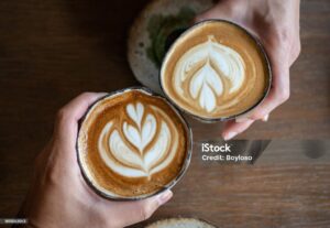 A latte is a coffee drink made with espresso and steamed milk.